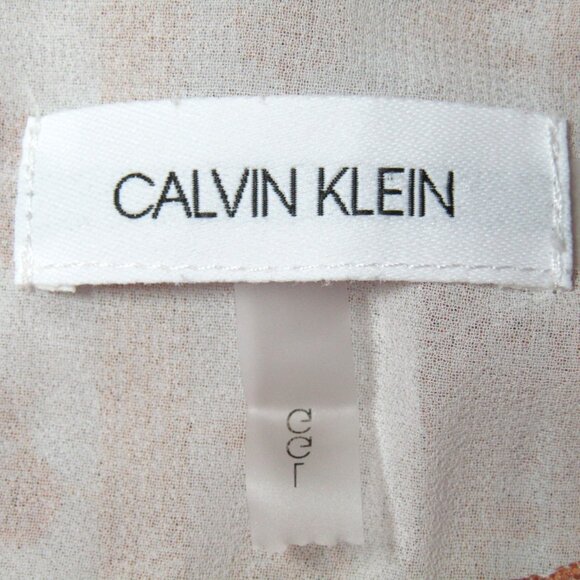 Calvin Klein Top Sz L White Golden Brown Embroidered Stripe Balloon Slv Peasant - Picture 7 of 12